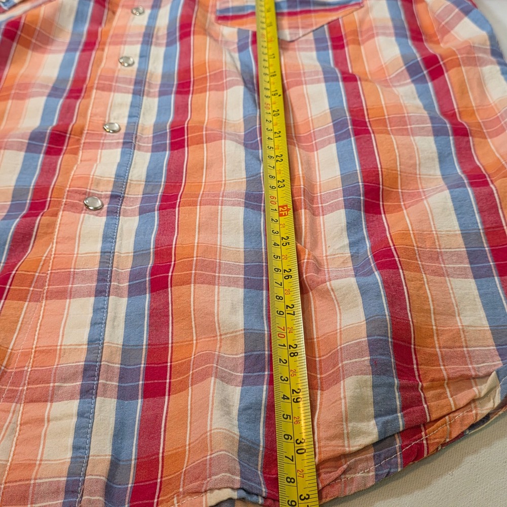 Express Rider XL Western Shirt Orange Plaid Pearl Snap Embroidered Bull Rider - Picture 7 of 9